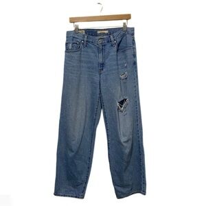 Levi's Blue Mid-Wash High-Rise Baggy Dad Denim Distressed Jeans Size 28